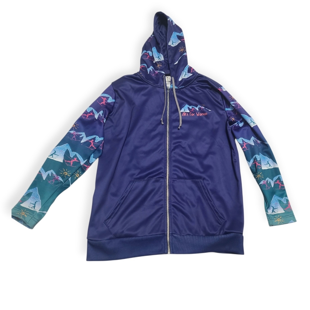 Women's Ski For Women Blue and Multicolor Zip Hoodie, Medium, Made In USA